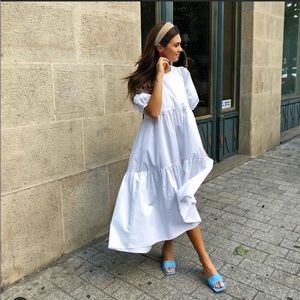 Zara puffed sleeve dress, white😍